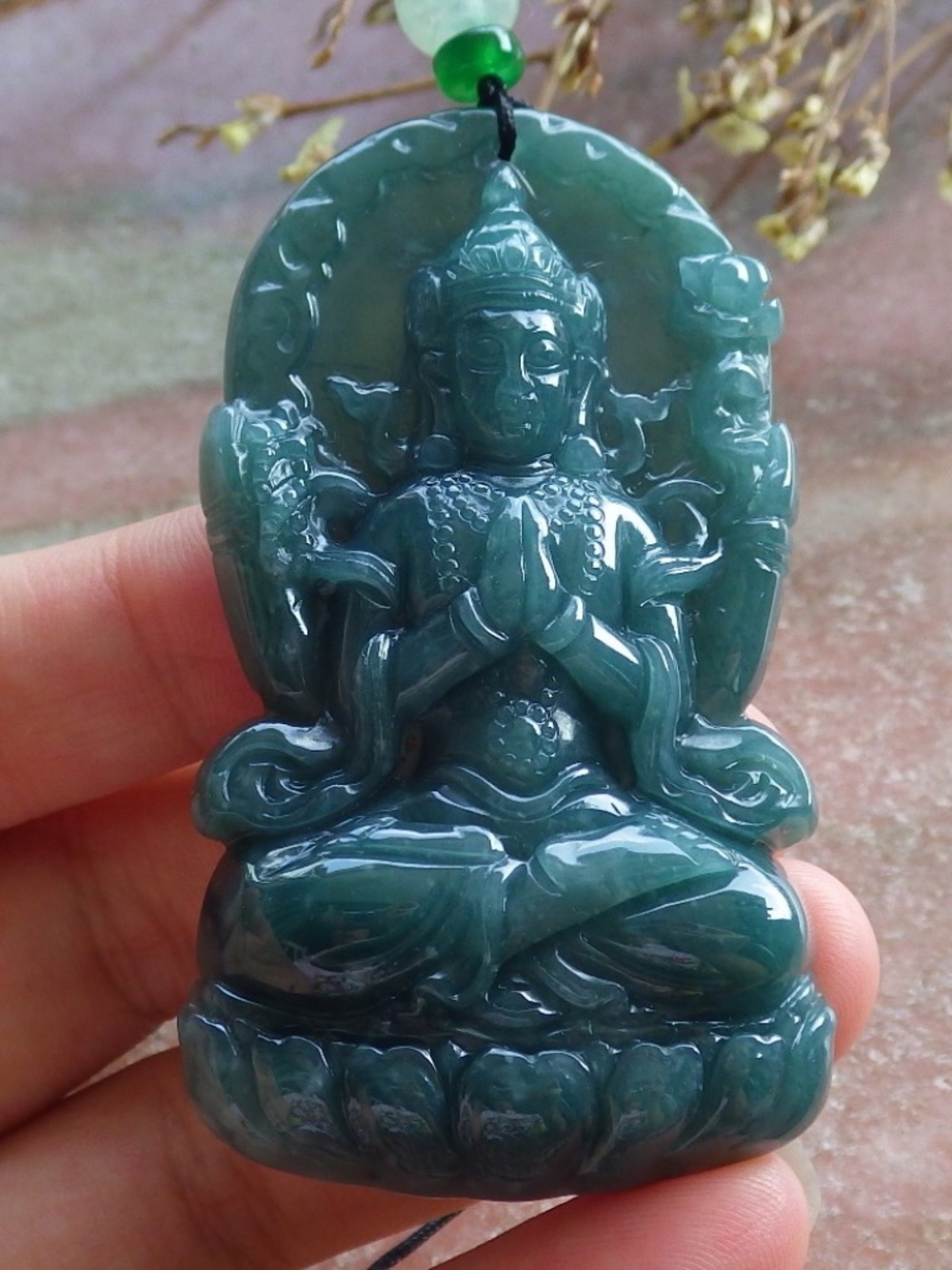 Certified Hand Carved Green Natural A Jade Jadeite Guanyin Kwan yin Pendant